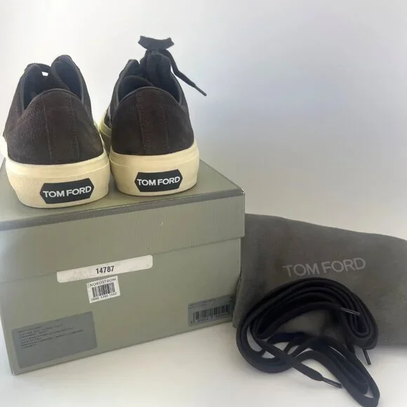 Tom Ford Cambridge Low Top Men Sneakers Suede Mocha Cream Shoes Size 10